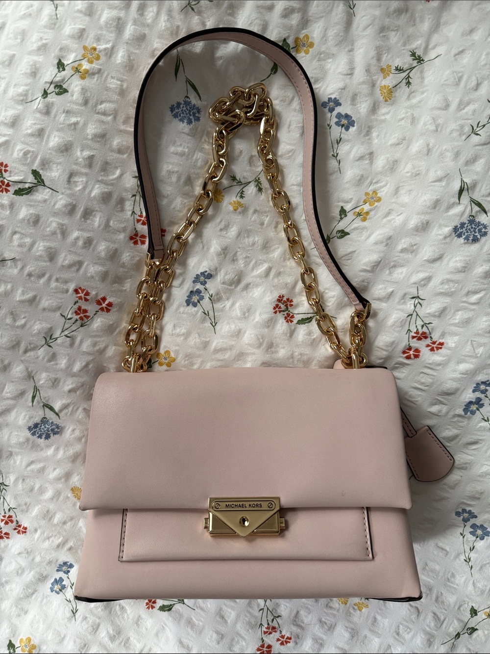 Michael Kors Pink Leather Shoulder Bag with Gold Chain